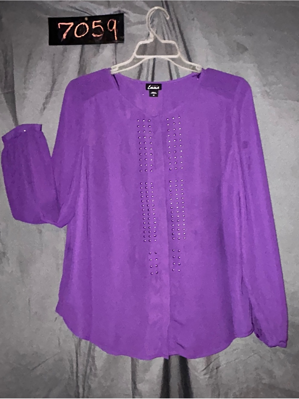 Simply Emma Purple Stud-Front Long-Sleeve Blouse